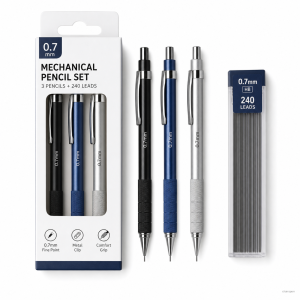 Mechanical Pencil Set 0.7mm 3 Pencils 240 Leads