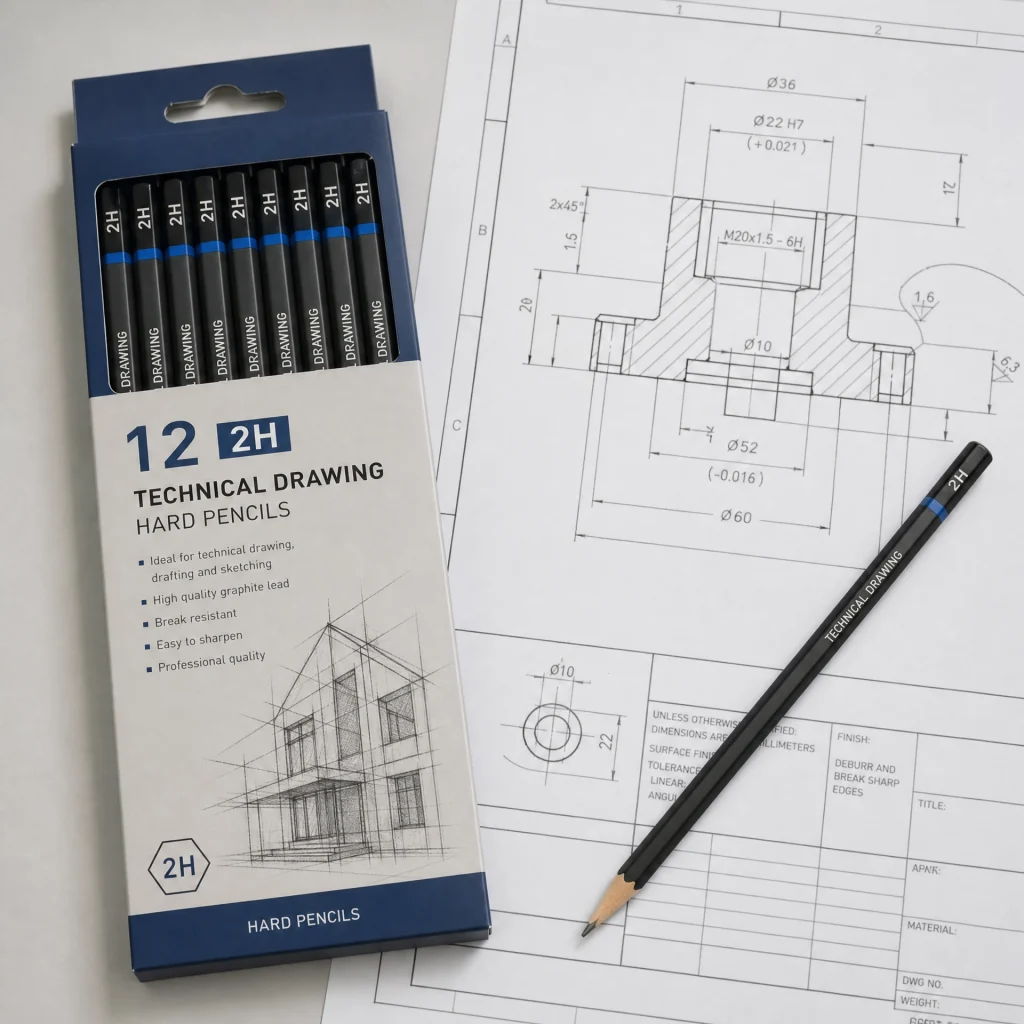 2H Hard Pencil Technical Drawing Pack 12
