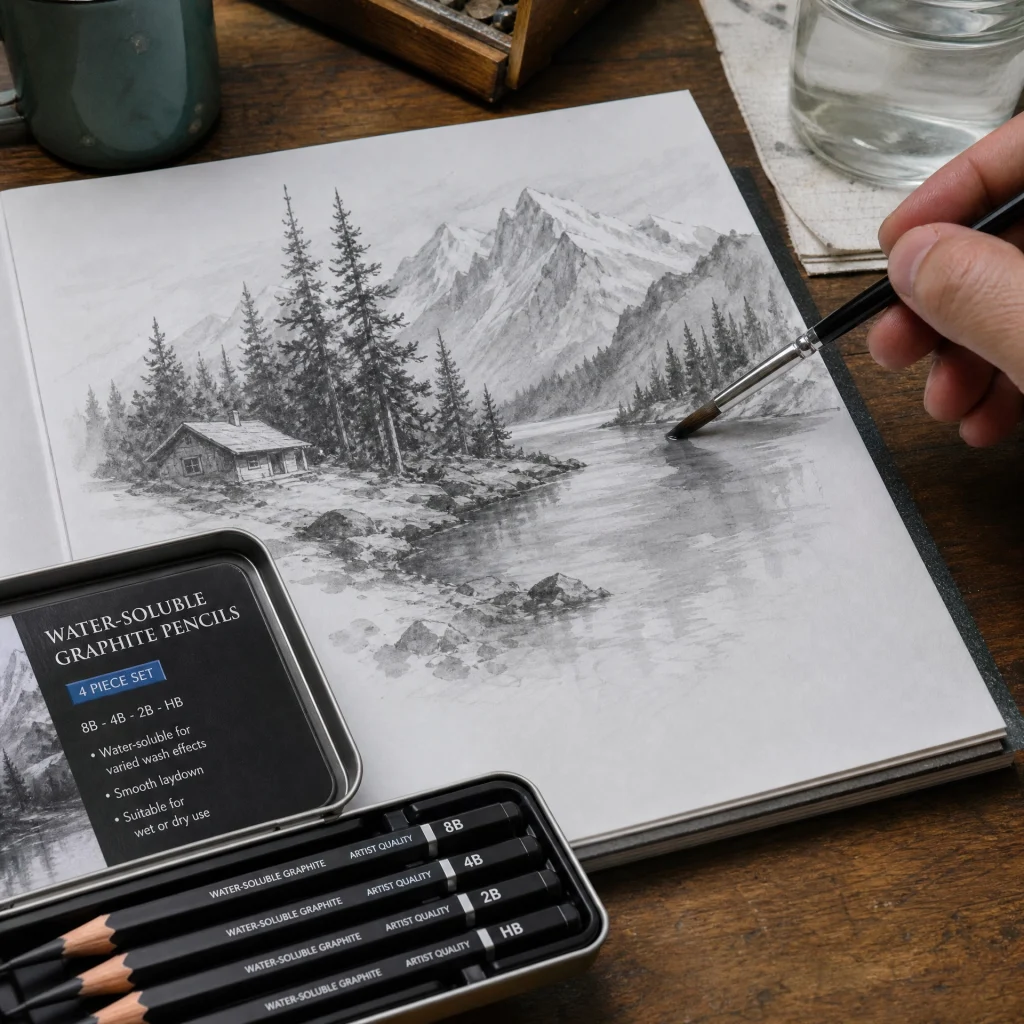 Water-Soluble Graphite Pencil Set 4 Grade